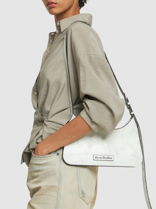 Acne Studios: Mini Platt crackle leather shoulder bag - White - women_1 | Luisa Via Roma