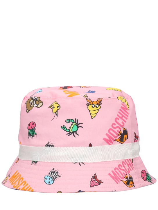 Moschino: Cappello bucket in gabardina di cotone stampato - Rosa - kids-girls_1 | Luisa Via Roma