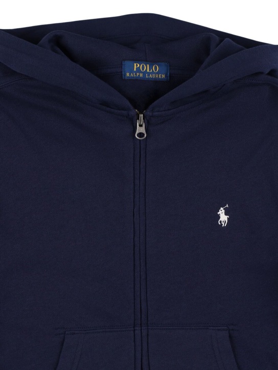 Ralph Lauren: Sweat-shirt en coton à logo brodé avec capuche - Bleu Foncé - kids-boys_1 | Luisa Via Roma