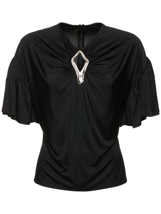Lanvin: 装饰垂褶绸缎上衣 - 黑色 - women_0 | Luisa Via Roma