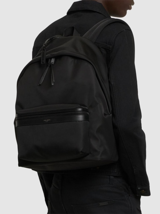 Saint Laurent: Monogram nylon & leather backpack - Black - men_1 | Luisa Via Roma