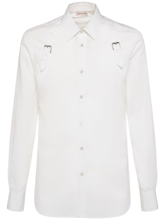 Alexander McQueen: Baumwollhemd mit doppeltem Tragegurt - Optisches Weiß - men_0 | Luisa Via Roma