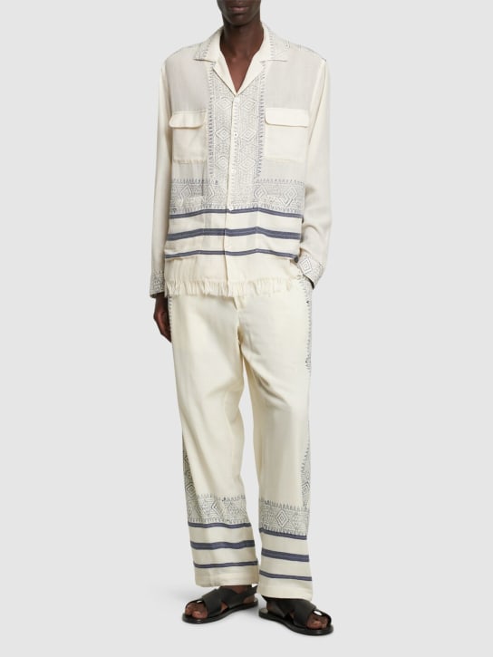 Baziszt: Hemd aus Baumwolle „Ethnic“ - Off-white/Blue - men_1 | Luisa Via Roma