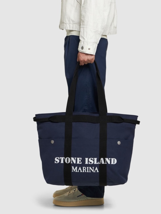 Stone Island: Marina printed tote bag - Royal Blue - men_1 | Luisa Via Roma