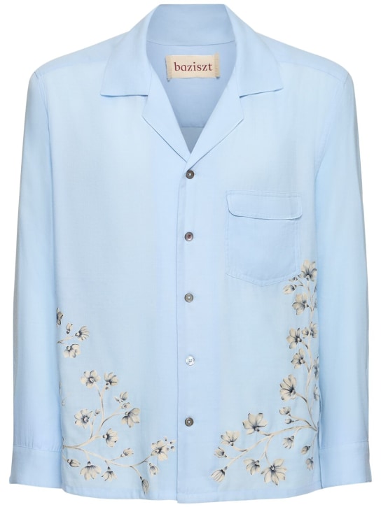 Baziszt: Flower cotton & rayon shirt - Light Blue - men_0 | Luisa Via Roma