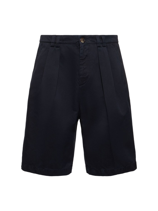Brunello Cucinelli: Shorts in cotone tinto - Navy - men_0 | Luisa Via Roma