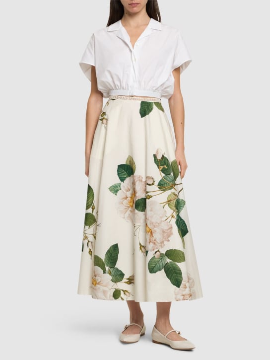 Giambattista Valli: Printed cotton poplin midi skirt - Ivory/Green - women_1 | Luisa Via Roma