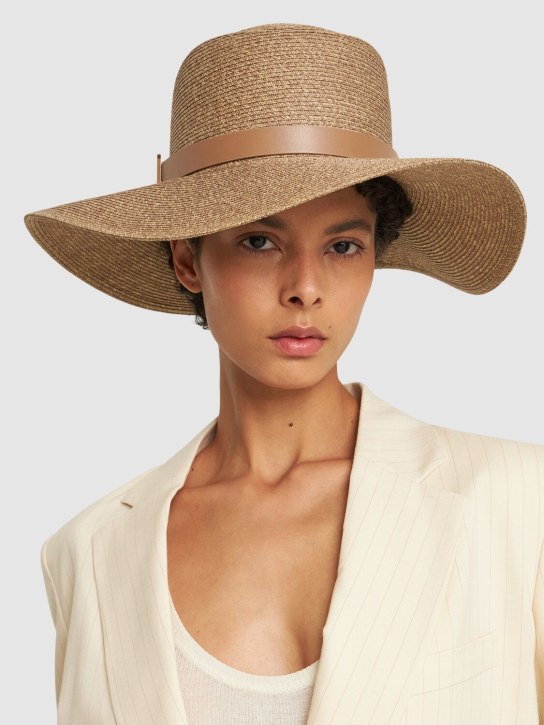 Max Mara: Musette straw brimmed hat - Khaki Chiaro - women_1 | Luisa Via Roma