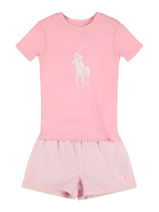 Ralph Lauren: 코튼 저지 티셔츠 & 쇼츠 - 핑크/화이트 - kids-girls_0 | Luisa Via Roma
