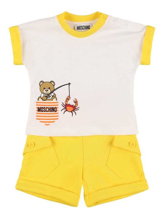 Moschino: 코튼 저지 티셔츠 & 쇼츠 - Cyber Yellow - kids-boys_0 | Luisa Via Roma