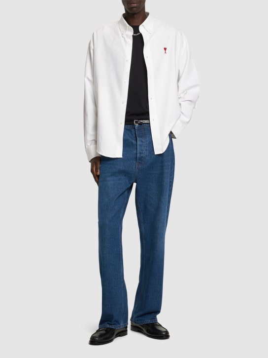 AMI Paris: Boxy cotton Oxford shirt - Natural White - men_1 | Luisa Via Roma