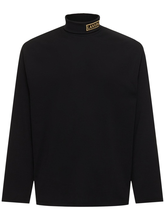Lanvin: Camiseta de jersey con cuello alto y manga larga - Negro - men_0 | Luisa Via Roma