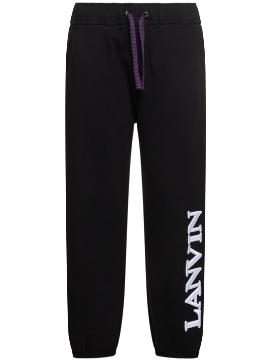 Lanvin: Pantaloni in felpa con ricamo logo - Nero - women_0 | Luisa Via Roma