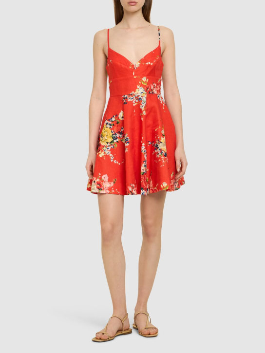 Zimmermann: Alight flared linen mini dress - Red Floral - women_1 | Luisa Via Roma