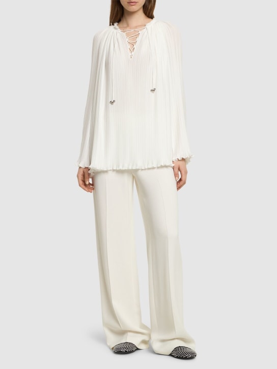 Lanvin: Ausgestelltes Langarmhemd mit Plisseedetail - Weiß - women_1 | Luisa Via Roma