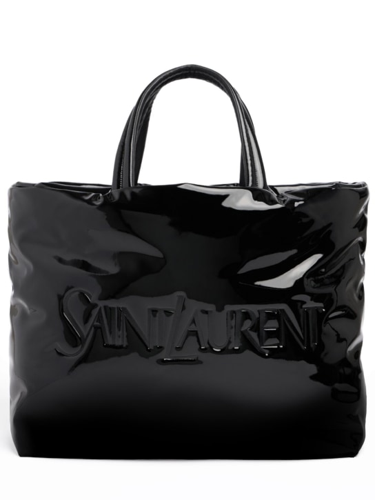 Saint Laurent: Maxi patent tote bag - Black - men_0 | Luisa Via Roma
