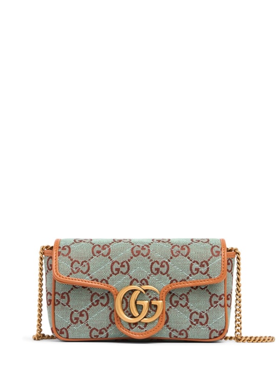 Gucci: Sac porté épaule en toile Super Mini GG - Azure/Brown - women_0 | Luisa Via Roma