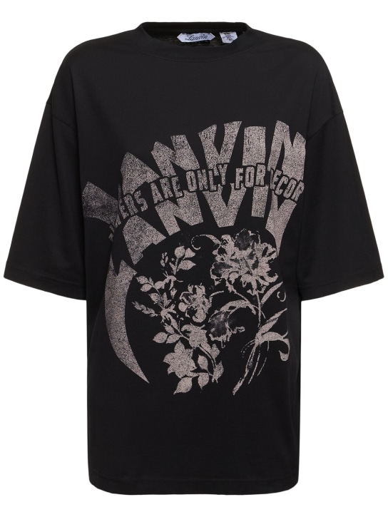 Lanvin: T-shirt en jersey imprimé logo - Noir - women_0 | Luisa Via Roma