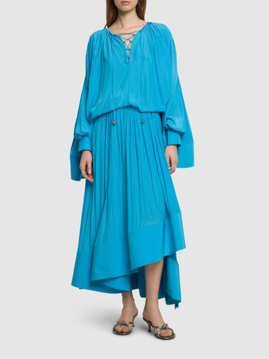 Lanvin: 高腰绸缎喇叭迷笛半身裙 - 蓝色 - women_1 | Luisa Via Roma