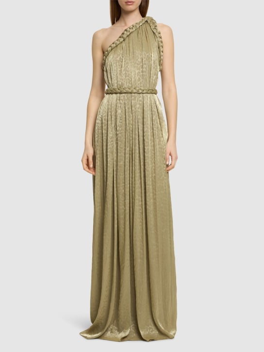 Costarellos: Isilda one shoulder lurex long dress - Olive Gold - women_1 | Luisa Via Roma