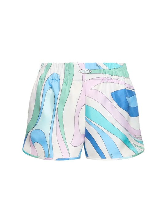 Pucci: Shorts in twill di seta stampati - Blu/Bianco - women_0 | Luisa Via Roma