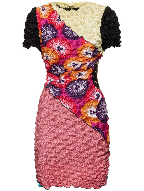 Marine Serre: Popcorn short sleeve mini dress - Multicolor - women_0 | Luisa Via Roma