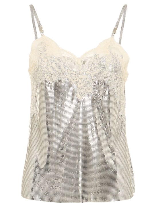 Rabanne: Sequined top w/ lace - Silver - women_0 | Luisa Via Roma