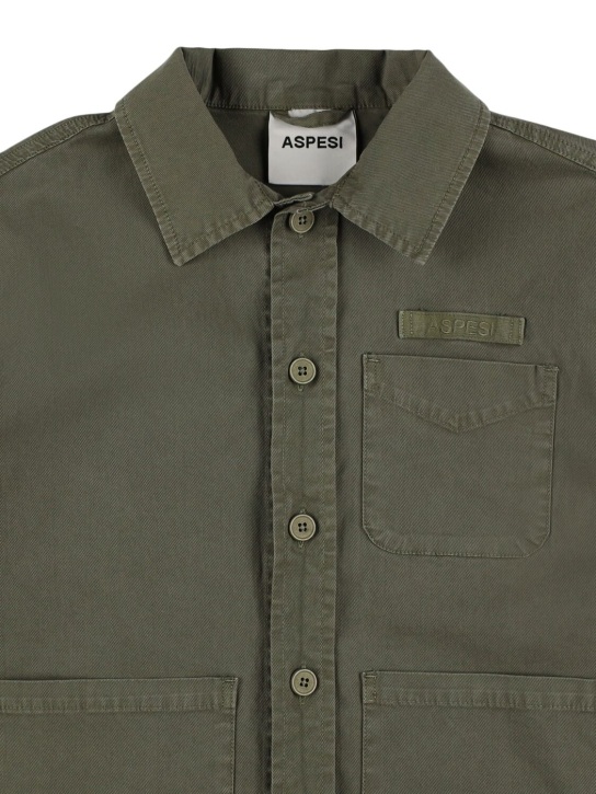 ASPESI: Cotton gabardine shirt jacket - Military Green - kids-boys_1 | Luisa Via Roma