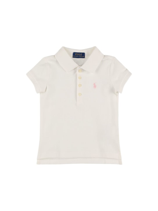 Ralph Lauren: Polo en piqué de coton à logo brodé - Blanc - kids-girls_0 | Luisa Via Roma