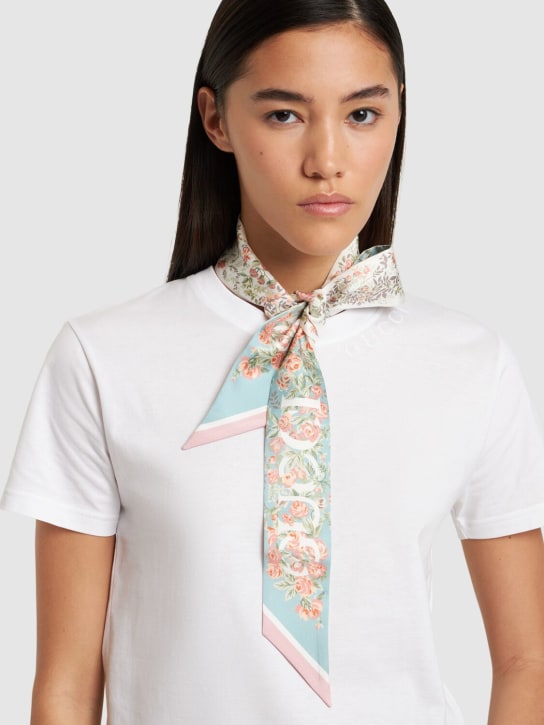 Gucci: Gucci floral print silk neck bow - Aqua/Pink - women_1 | Luisa Via Roma