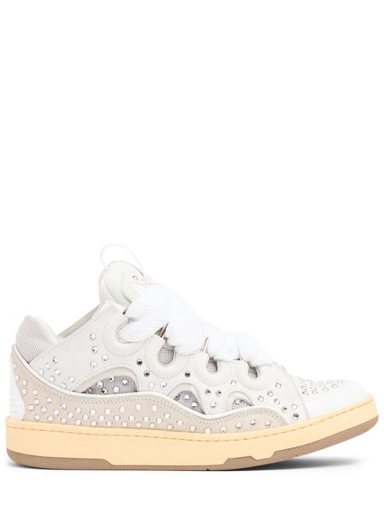 Lanvin: Curb embellished leather sneakers - Ivory - women_0 | Luisa Via Roma