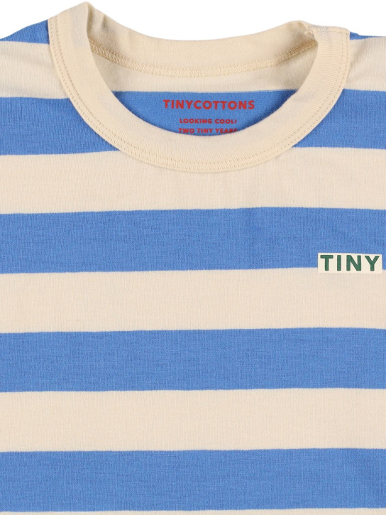 Tiny Cottons: Striped Pima cotton t-shirt - Blue/Beige - kids-girls_1 | Luisa Via Roma