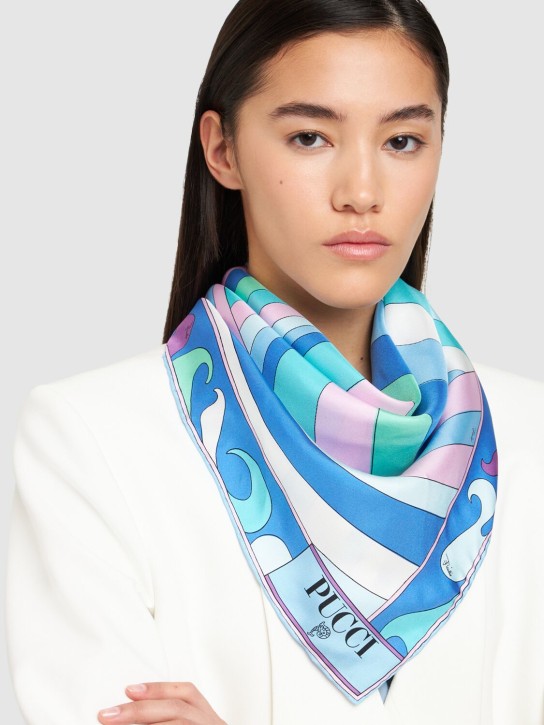 Pucci: Printed silk foulard - Light Blue/White - women_1 | Luisa Via Roma