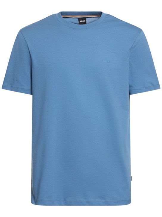 Boss: Camiseta de algodón jersey con logo - Azul Claro - men_0 | Luisa Via Roma