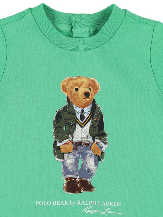 Ralph Lauren: Barboteuse en jersey de coton imprimé Polo Bear - Vert - kids-girls_1 | Luisa Via Roma