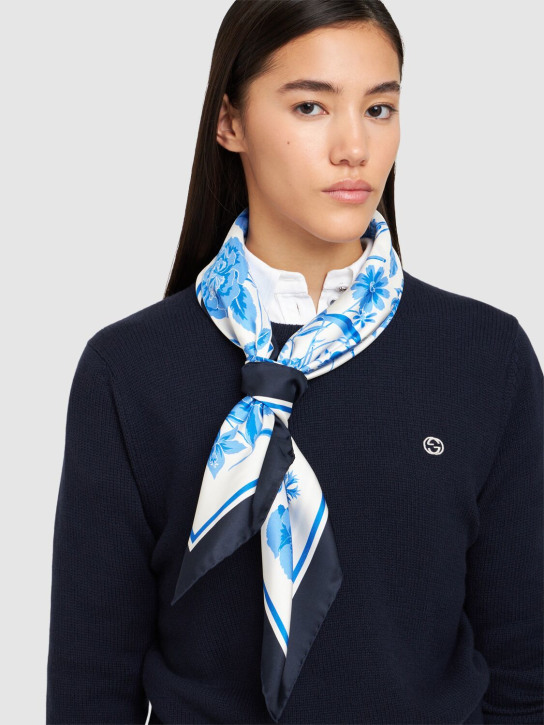 Gucci: Floral print silk scarf - White/Sky Blue - women_1 | Luisa Via Roma