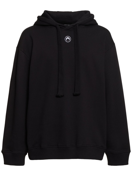Marine Serre: Logo organic cotton hoodie - Black - men_0 | Luisa Via Roma