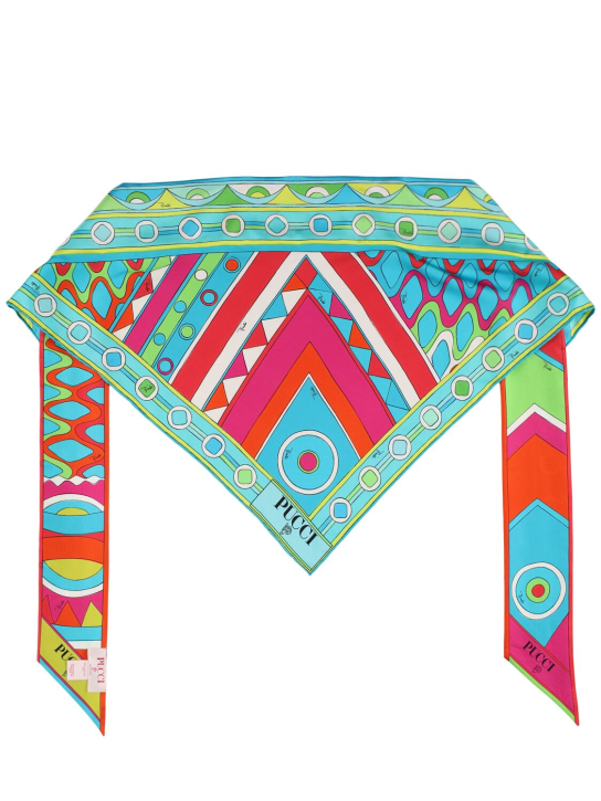 Pucci: Printed silk triangle bandeau scarf - Turquoise/Fuchsia - women_0 | Luisa Via Roma