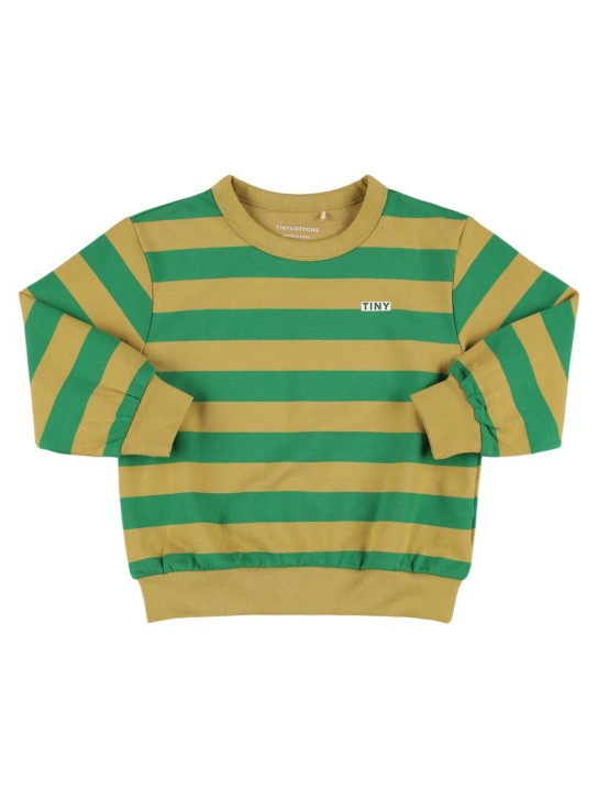 Tiny Cottons: Striped cotton blend sweatshirt - Green - kids-boys_0 | Luisa Via Roma