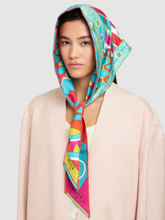 Pucci: Printed silk triangle bandeau scarf - Turquoise/Fuchsia - women_1 | Luisa Via Roma