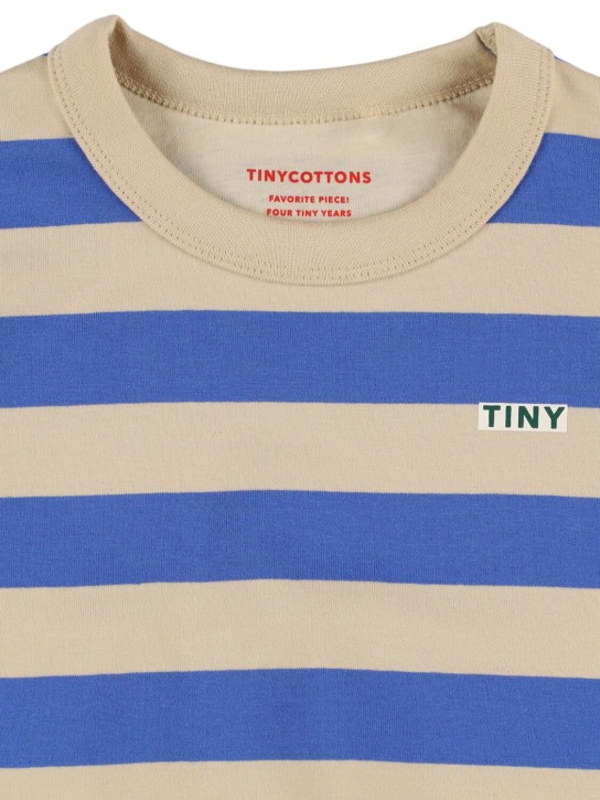Tiny Cottons: Striped cotton blend sweatshirt - Blue/Beige - kids-girls_1 | Luisa Via Roma