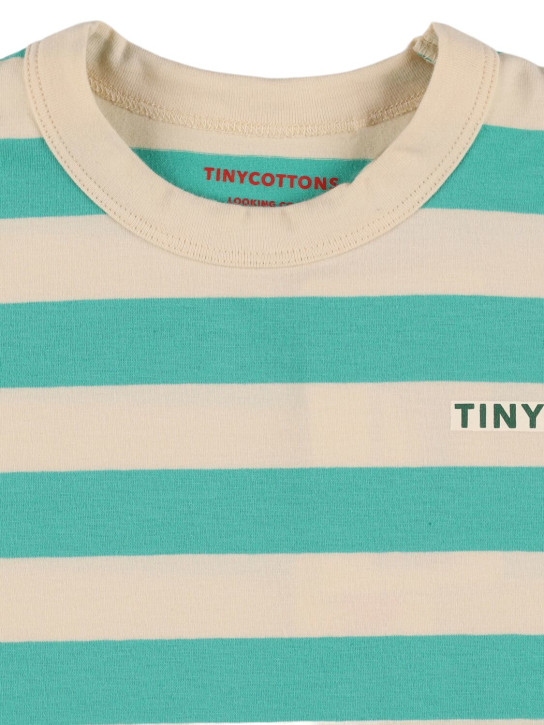 Tiny Cottons: Striped Pima 코튼 티셔츠 - 그린/베이지 - kids-boys_1 | Luisa Via Roma