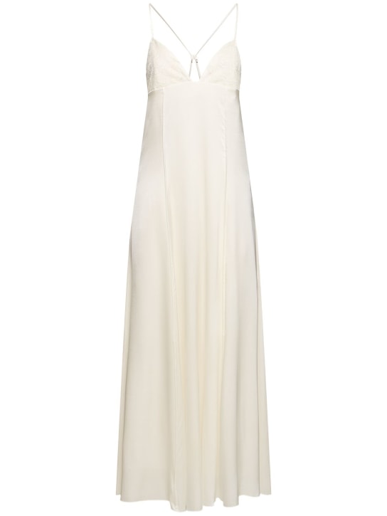 Forte_forte: Stretch silk & lace long dress - White - women_0 | Luisa Via Roma