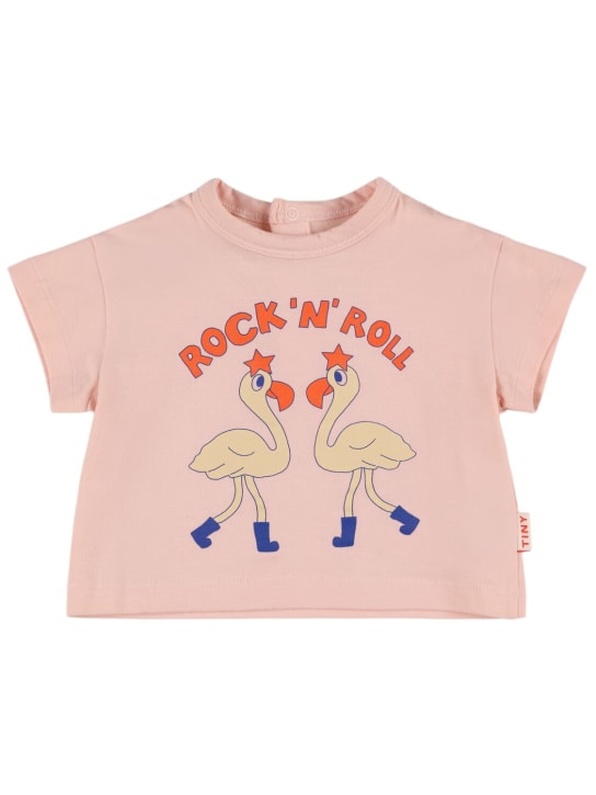 Tiny Cottons: Flamingo print organic cotton t-shirt - Light Pink - kids-girls_0 | Luisa Via Roma