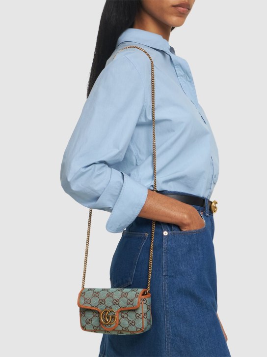 Gucci: Super Mini GG canvas shoulder bag - Azure/Brown - women_1 | Luisa Via Roma
