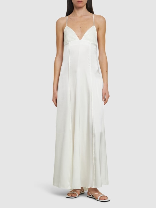 Forte_forte: Stretch silk & lace long dress - White - women_1 | Luisa Via Roma