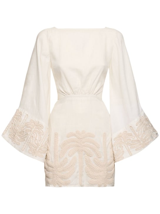 Johanna Ortiz: Shared Present l/s linen mini dress - Beige - women_0 | Luisa Via Roma