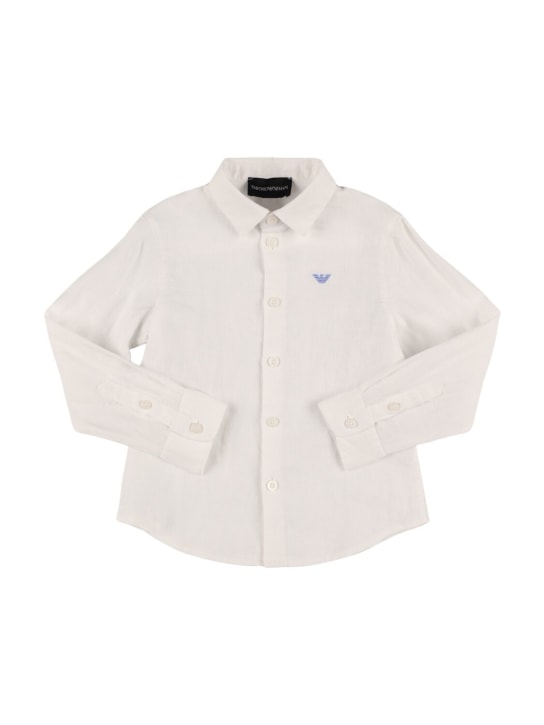 Emporio Armani: Linen poplin shirt - White - kids-boys_0 | Luisa Via Roma
