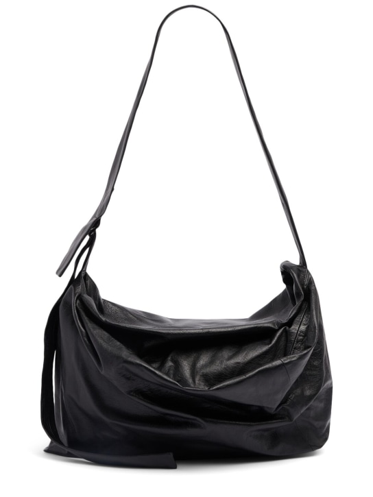 Yohji Yamamoto: Puff medium leather crossbody bag - Black - men_0 | Luisa Via Roma