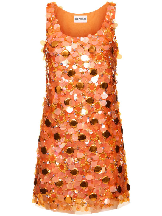 Des Phemmes: Vestido corto de tul con lentejuelas - Naranja - women_0 | Luisa Via Roma